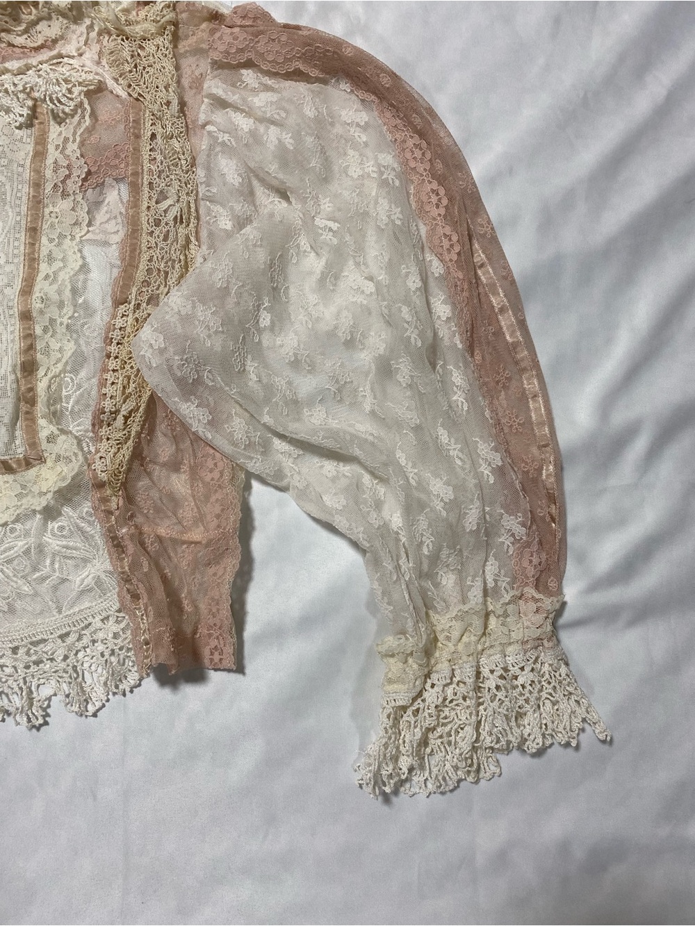 Lace Ruffle Victorian-Inspired Blouse in Ivory and Blush - Picture 3 of 10